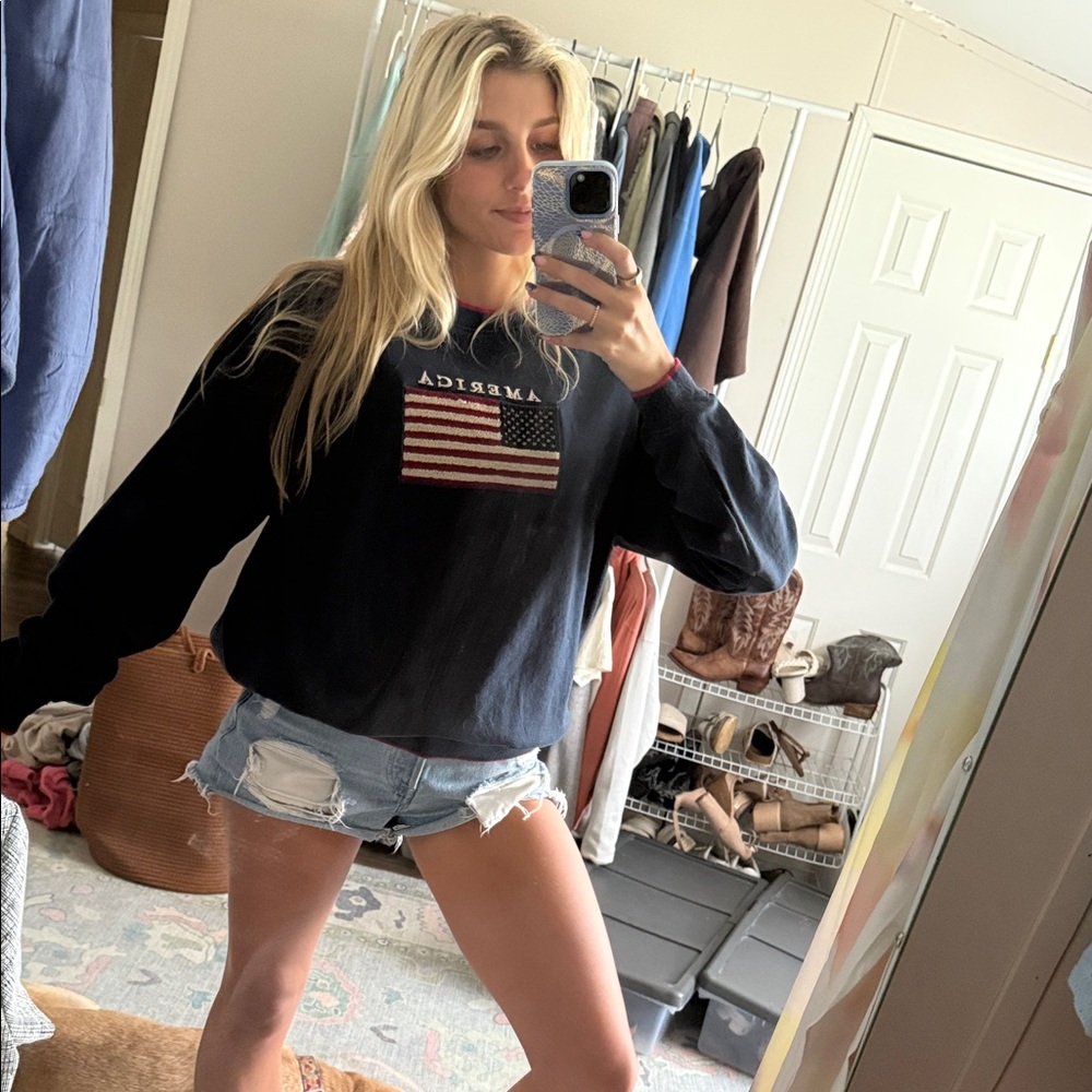 Women's Navy Sweatshirt with American Flag Design